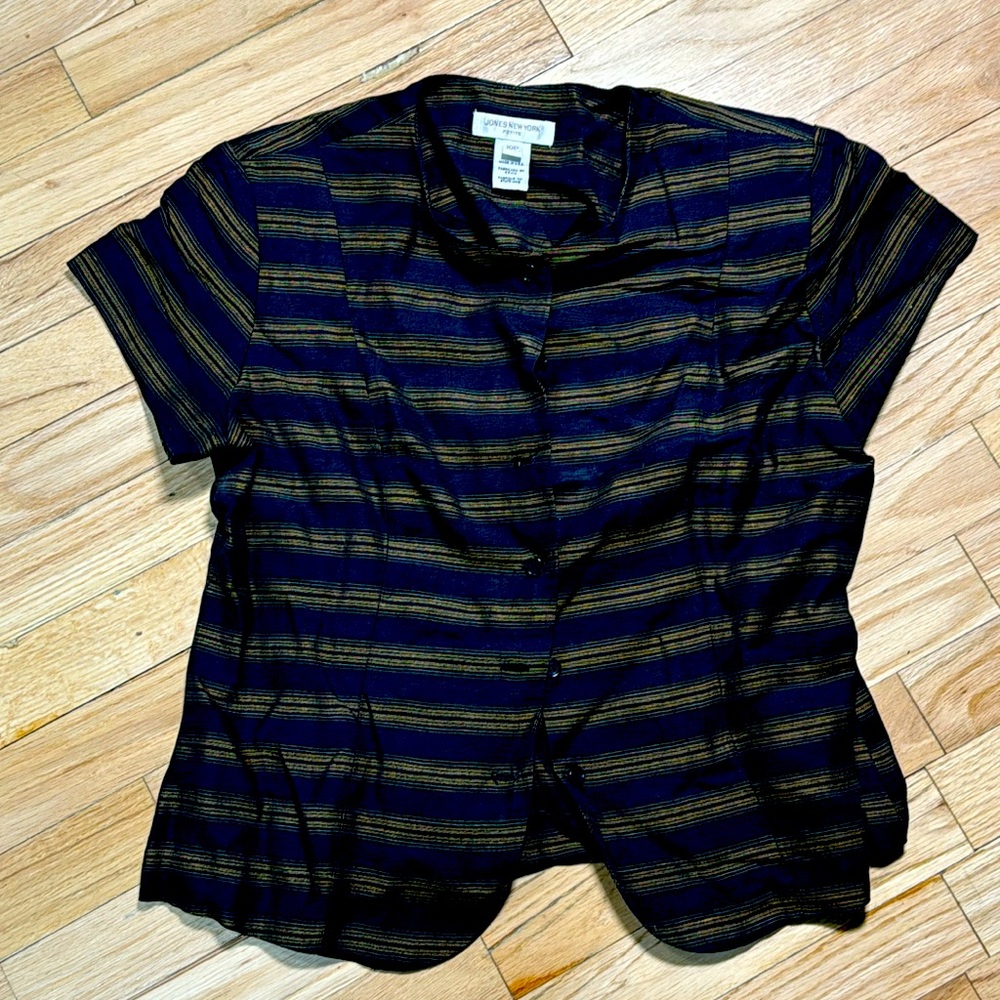 vintage Jones N.Y. scoop neck cap sleeve button down shoulder padded shirt 10p